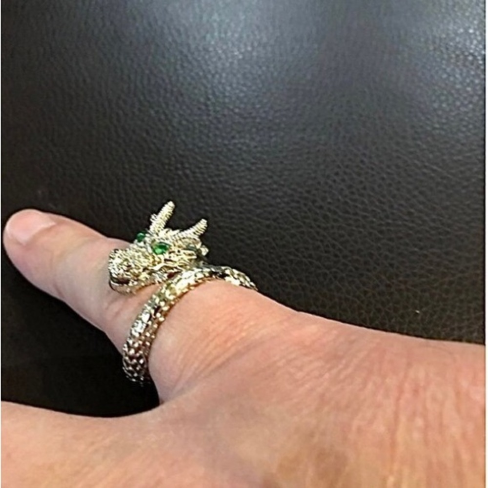Dragon Open Ring for Men Green Eyes - Picture 3 of 4